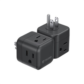 TROND Multi Plug Outlet Extender 2 Pack, 3 Way Outlet Splitter with 360 Rotating Plug, Turn One into Multiple Sideways Adapter, A Black Charging Station for Home Office with Dark Wall Decor