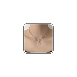 Inilbran Heart Toggle Necklaces Choker Chunky Link Necklace Heart Pendant Necklace Chain Toggle Bar Clasp Chain Necklace Punk Goth Chain Necklaces for Women and Girls