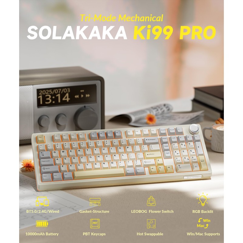 SOLAKAKA KI99 Pro 96% Wireless Gaming Keyboard, RGB Creamy Keyboardw