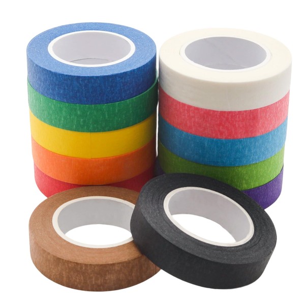 JAKOUE 12 Rolls Colored Painters Tape 0.6 inch x 16