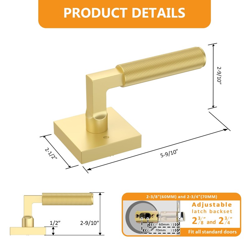 Amerdeco 3 Pack Brushed Gold Passage Door Handles,Heavy Duty Non-Locking
