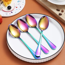 Berglander Rainbow Dinner Spoons of 4, 7.5" Stainless Steel Titanium Plated Multicolor Soup Spoons, Easy To Clean, Dishwasher Safe