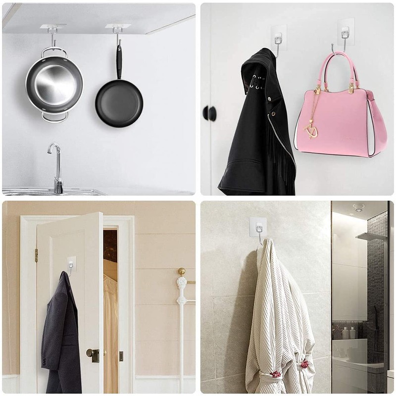 Stainless Steel Large Adhesive Hooks (8 pcs) - 22Ib/10KG Max,