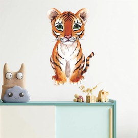 Cute Tiger Cub Wall Stickers,sacinara Cartoon Animal Wall Decals Removable Vinyl Peel and Stick for Kids Baby Living Room Bedroom Children's Room Nursery Playroom Art Decorations