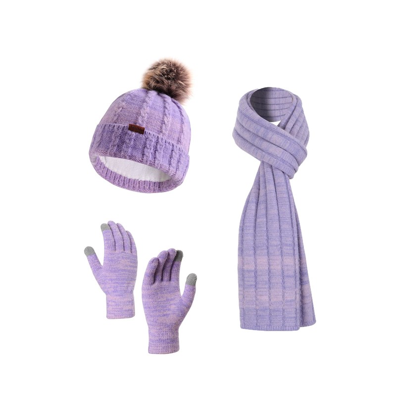 NATUST Hat Scarf Gloves Set Women's Winter Thick Knitted Set,