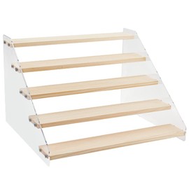 NBEADS 5-Tier Wooden Display Stand, 30.5x27x20cm Step Wooden Table Display Stand Clear Acrylic Figure Display Stand Tiered Display Organizer Holder for Office Home Table Top Craft Shows