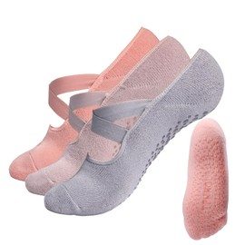 Maxqzin Pilates Grip Socks Non Slip Yoga Socks Yoga Socks for Women Yoga Socks With Grips for Women Anti Skidding Socks for Pilates Pure Barre Ballet Dance Barefoot Plasticity Daily Using (3 Pairs)