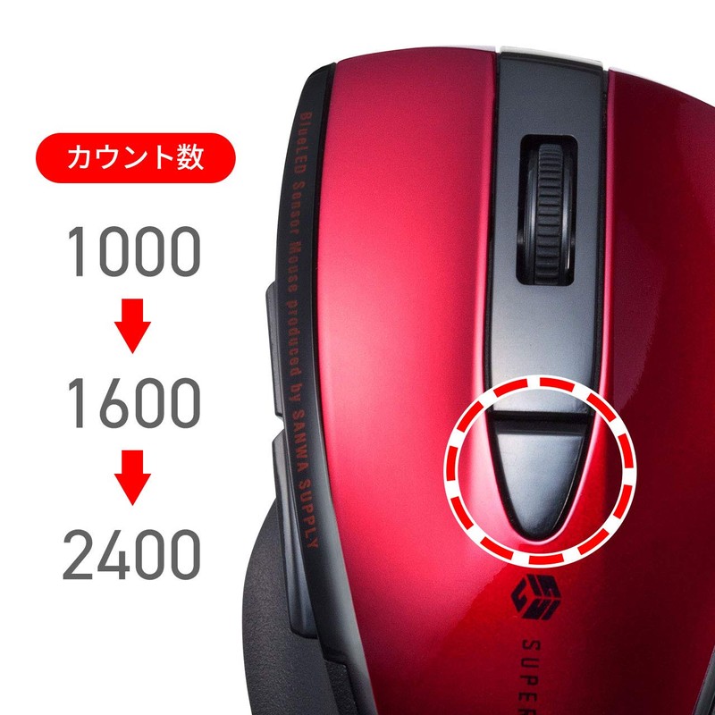 Sanwa Supply MA-BTBL167R Bluetooth Mouse, Silent, Blue LED, 5 Buttons