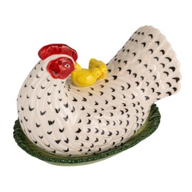 Creative Co-Op Stoneware Vintage Reproduction Hen Shaped Butter Dish, Multicolor
