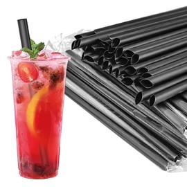 100 Pajitas Envueltas Individualmente, Popotes de Plástico Negro, Pajitas Reutilizables, Adecuado para Uso Diario, Fiestas de Cumpleaños, Suministros para Fiestas, Cocinas, Bares y Clubes(23CMx1.1CM)