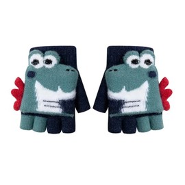 Kids Boys Girls Dinosaur Flip Top Gloves with Mitten Cover Knitted Winter Fingerless Toddler Convertible Mittens