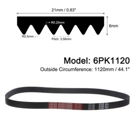 sourcing map 6K441/6PK1120 Serpentine Belt 6 Ribs 1120mm Length x 21mm Width x 5mm Height, EPDM Poly V Belt, Multi Wedge Micro V Belt for Vehicle
