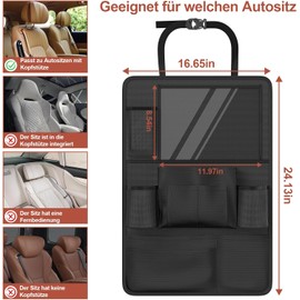 Oneyus Car Seat Organizer, PREMIUM Backseat Protector for Kids, Multifunctional Waterproof 600D Oxford Backseat Organizer for Up to 11-Inch Tablet Pocket, 10 Pockets - Black  