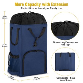Laundry Bag Backpack Extra Large, 110L Laundry Backpack Heavy Duty with Shoulder Straps, Collapsible and Mesh Pocket Dorm Laundry Basket Hamper Bag for College, Travel, Laundromat, Apartment Blue