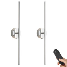 KARTOOSH Battery Operated Wall Sconces with Remote Control, Dimmable Wall Sconces Set of Two, 350°Rotate, 3000K LED Chrome Wireless Wall Light for Living Room, Bedroom,Hallway, 32.2 Inch (2 Pack)