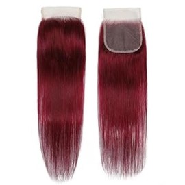 Tuheerst Straight Lace Closure Human Hair Closure Straight #99J Lace Frontal Closure Burgundy 100% Unprocessed Brazilian Virgin Remy Hair Free Part for Woman 14 Inches