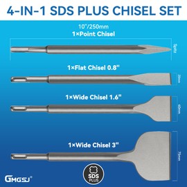 GMGSJ SDS Chisel Set with Box,4-Piece Tile Removal Chisel Bits Includes Thinset Scaling, Wide, Flat, and Point Chisels for SDS Hammer Drills,Suitable for Tile Removal and More