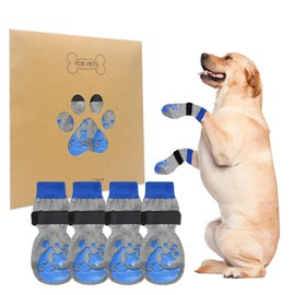 Dog Socks, Set of 2 Paws, Cat Paws Protection, Anti-slip Socks, Dog Shoes, Soft, Pet Socks, Fall Prevention, Indoor Use, Difficult to Fall Out, Cute, Stylish, S/M, ML Size (S, Blue & Gray)