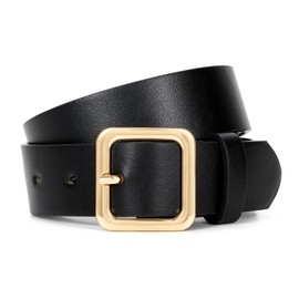 XZQTIVE Women’s Leather Belts for Jeans Pants Dresses Fashion Ladies Black Belt with Square Buckle