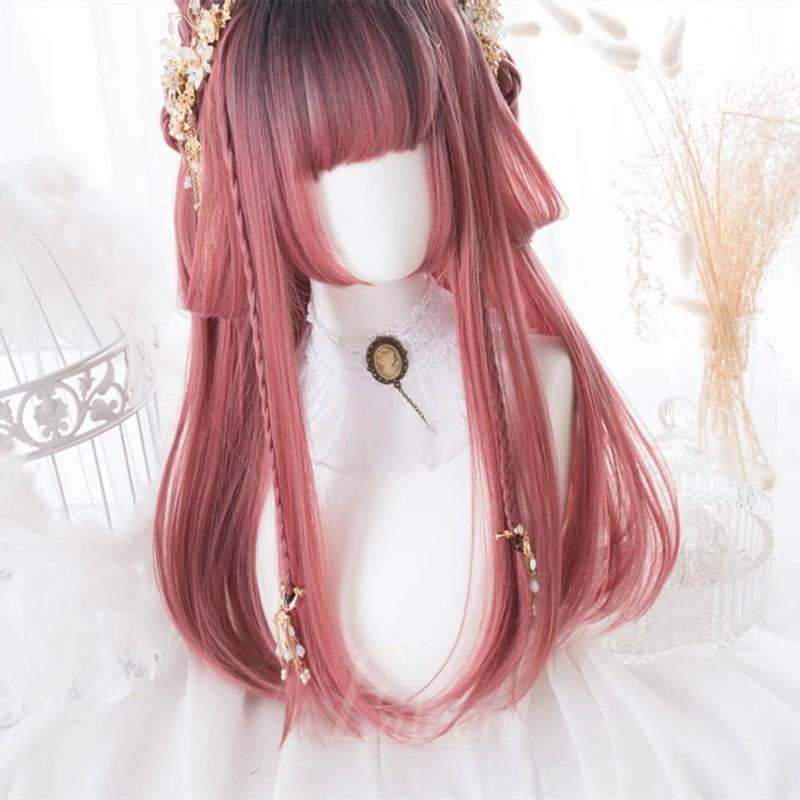 Semi-Long Murasaki Pink Wig, Women's, Straight, Natural, Harajuku Style, Popular,
