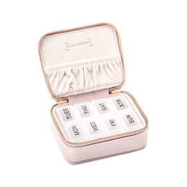 Pill Organizer – Vegan Leather Pill Case with Removable 7-Day Daily Pill Organizer – a Travel Pill Organizer for your Travel Essentials (Blush)