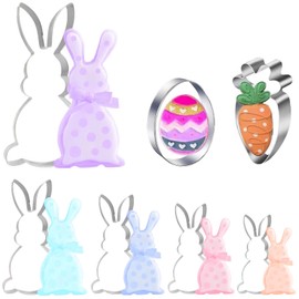 Funmo Easter Bunny Cookie Cutter Set, 7 Pieces Easter Cookie Cutters, Easter Set, Easter Rabbit Cookie Cutter Set, Stainless Steel, Cookie Cutter Rabbit Egg Carrot Shapes, for Cakes, Fondant,