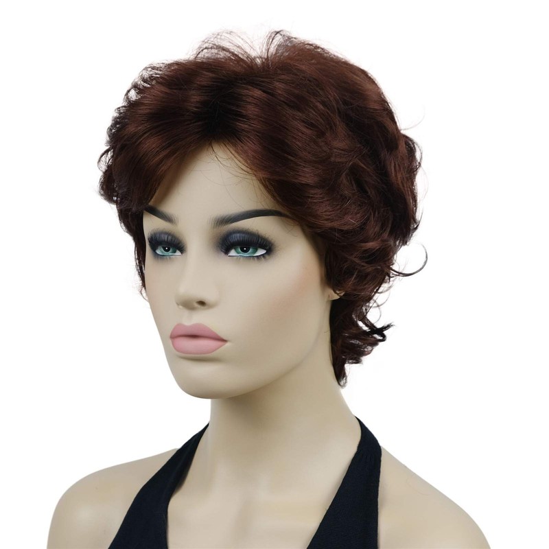Lydell Short Hair Wigs for Women with Bangs Dark Auburn