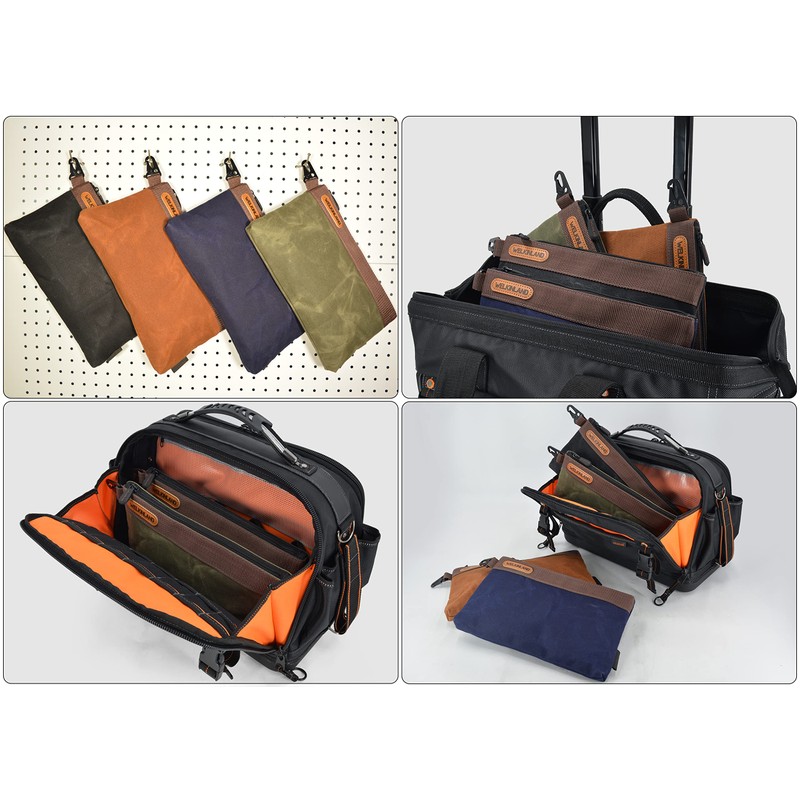 WELKINLAND Heavy-Duty Canvas Tool Pouch - 4PCS, 12" Waxed Canvas