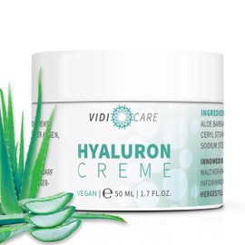 Vidicare Anti-Ageing Hyaluronic Cream 50 ml - with Hyaluron, Organic Aloe Vera and Caffeine - High Dose Hyaluronic Acid Anti-Wrinkle Day & Night Cream, Face Cream for Eyes, Neck, Cleavage, Made in