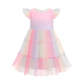 Arshiner Toddler Baby Girl Dress Ruffle Sleeveless Tulle Dresses Rainbow Easter Birthday Party Sundress Kids Summer Outfit 4T