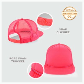CHOK.LIDS Flat Bill Foam Top Hats for Men and Women Adjustable Snapback Trucker Hat Trendy Color Flat Brim Mesh Baseball Cap (Neon Pink)