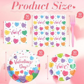 Zhehao 200 Pcs Valentine's Day Party Supplies Conversation Heart Disposable Tableware Set Heart Love Candy Paper Plates Napkins for Valentines Anniversary Birthday Party Supplies, Serves 50 Guests