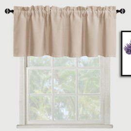 XWZO Blackout Valance Curtains for Kitchen Cafe Short Curtains Rod Pocket Room Darkening Thermal Insulated Small Window Curtains for Living Room, Bedroom, RV, Beige, 42 x 18 Inches, 1 Panel