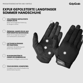 GripGrab EXPLR MTB Gloves Summer Cycling Gloves Mountain Bike Gravel Bike Cycling Gloves Long Finger Strong Padded