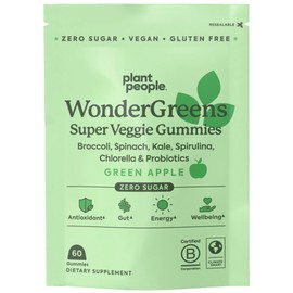 Plant People Plant People WonderGreens Veggie Gummies Super Greens with Probiotics Multivitamin Support Gummy for Wellbeing, Energy, Immune and Gut Health, Green Apple Flavor (60 Count)