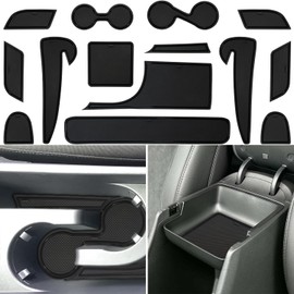 CIMOF Center Console Liner for Hyundai Kona Accessories (SE, SEL) 2024 2025, Cup Holder Mat, Door Slot Pad, Coaster Trim, Non-Slip Dust Interior, Custom Rubber Decoration Insert (14pcs, Black Trims)