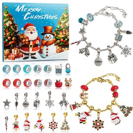 Christmas Advent Calendar Girls Bracelets Making Kit Kalolary 24 Days Christmas Countdown Calendar DIY Charm Bracelets Kits for Women Girls Xmas Surprise Gift (Gold + Silver)