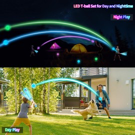 Leshein LED Tball Set for Toddlers 3-5, 5-8, Light up Tee Ball Set for Toddlers, Glow in The Dark T Ball Set for Kids 3-5, Kids Outdoor Toys Baseball Toys Gifts for Boys Girls (Blue)