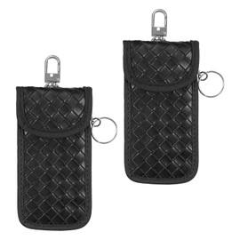 2 Pieces Woven Key Bag, Pu Leather Key Bag, Signal Interceptor, Car Key Protection Bag (Black)