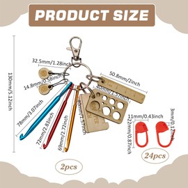 FINGERINSPIRE 2 Sets Crochet Hook Key Ring with 24 Pieces Plastic Needles 22 x 11 x 3 mm Stitch Markers Mini Key Ring Aluminium Crochet Hooks Key Ring Knitting Needles Crochet Set