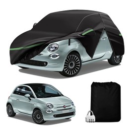 DTNESS Replace for 2007-2023 Fiat 500/500C Car Cover 210D Outdoor Waterproof UV Snow Rain Protection, with Cotton Layer, Zipper Door, Reflective Strip, Storage Bag, for Abarth Turbo Sport Lounge Pop