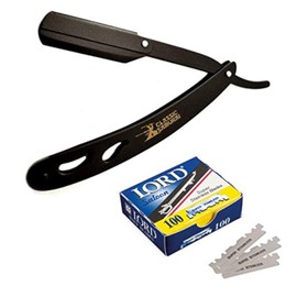 Classic Samurai CS-102 Stainless Steel Professional Barber Straight Edge Shavette Cut Throat Razor (Matte Black + 100 Lord Blades)