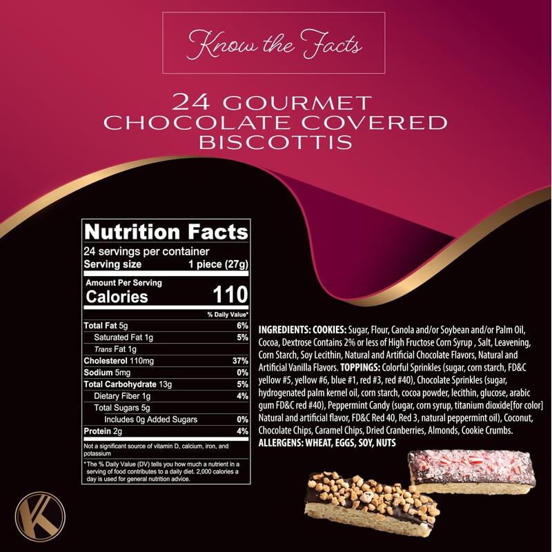 Kremery - Chocolate Covered Biscotti Cookies Gift Basket (24 Count)