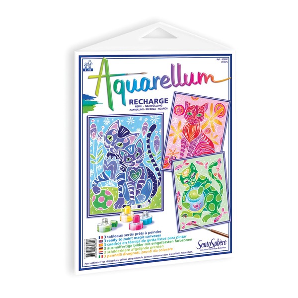 SentoSphère - RECHARGE AQUARELLUM - CHATS - Recharge Cartes Aquarellum - Kit peinture - Peinture Aquarellable Magique - A partir de 8 ans - fabriqué en France