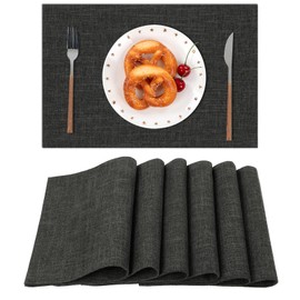 SHACOS Cloth Fabric Placemats Set of 4 Washable Heat Resistant Double Layer Kitchen Table Mats Non Slip Rustic Farmhouse Place Mats for Dining Table, Black