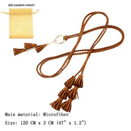 FAIRYGATE Brown Belt Womens for Jeans Dress Pants Thin Braided Trendy Boho Waistband Tassel Waist Belts for Women A1009