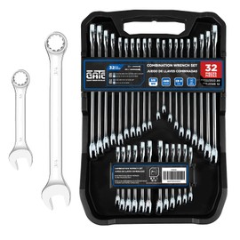 pgroup 32 Piece SAE & Metric Combination Wrench Set, 20PCS Long Wrenches and 12PCS Stubby Wrenches, Open End and 12-Point Box End, CR-V Steel Mirror Chrome Polished