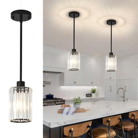 GZJunYo Crystal Pendant Lights for Kitchen Island, 2 Pack Modern Black Kitchen Hanging Pendant Light Fixtures, Mini Crystal Haning Lights for Dining Room, Hallway, Foyer, Entryways