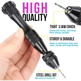 LEOBRO Hand Drill for Resin Molds, 12 cm Black Mini Pin Vise with 10 PCS Steel Drill Bits (0.8-3mm), for Crafts Drilling Holes in Resin Epoxy Clay Wood, Jewellery Making, Model Making