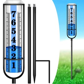 Rain Gauge Outdoor, Rain Gauges Outdoors Best Rated, Accurate Rain Measure Gauge for Garden, Thickened Tube Rain Meter with Stake, Adjustable Height & Large Font Water Gauge for Rain, Easy to Read